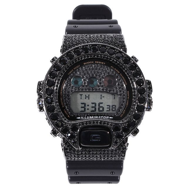 G-SHOCKカスタム オールブラック Gショック DW6900 大粒CZダイヤ 