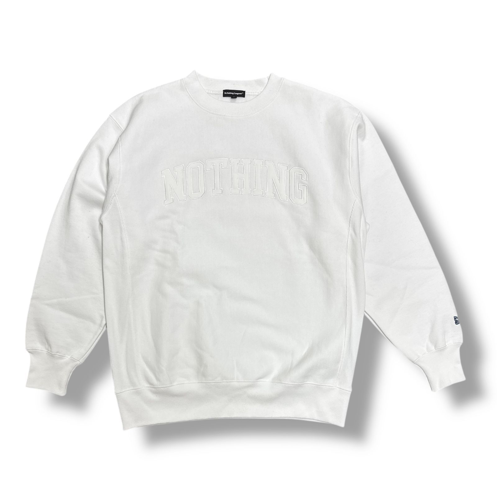 参考上代17600円 Do Nothing Congress NOTHING Lettered Wappen CREWNECK ナッシング ワッペン刺繍 クルーネック スウェット トレーナー ドゥーナッシングコングレス ホワイト L 90978A3