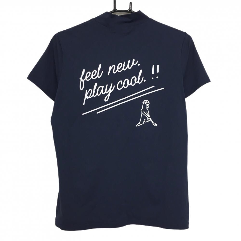 ピン 半袖ハイネックシャツ ネイビー Mr.PING バックプリント UVカット