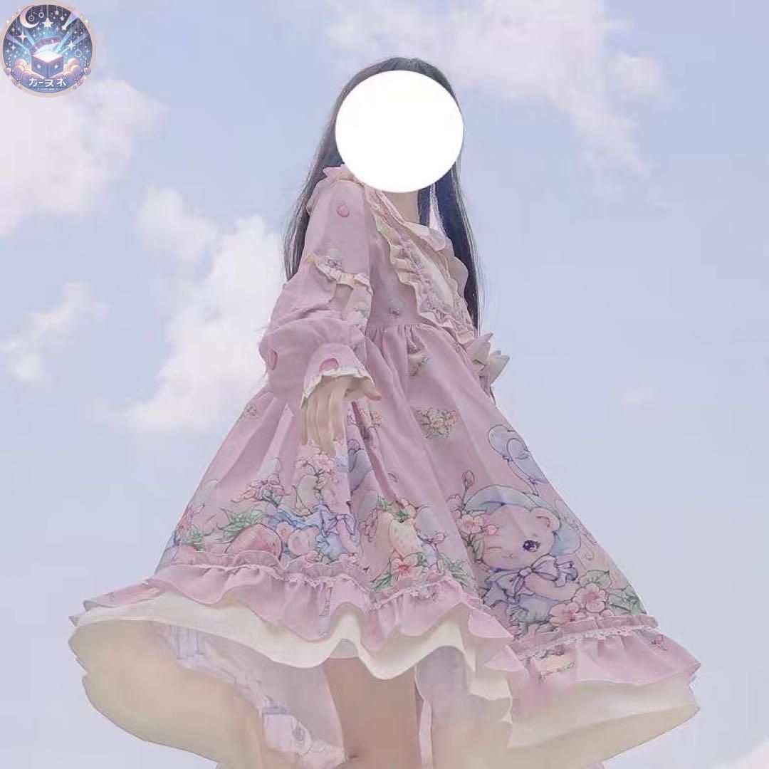 キュートなクマちゃん柄ロリータワンピース