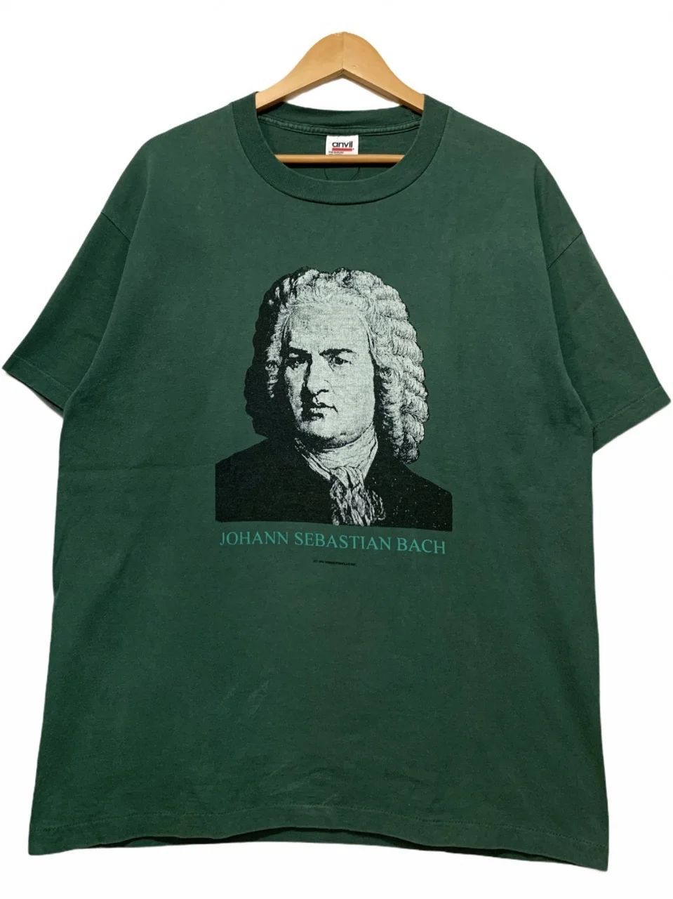 USA製 94年 JOHANN SEBASTIAN BACH Print S/S Tee 深緑 XL 90s ヨハン ゼバスティアン バッハ 半袖　Tシャツ モスキートヘッド 音楽家 偉人T 古着