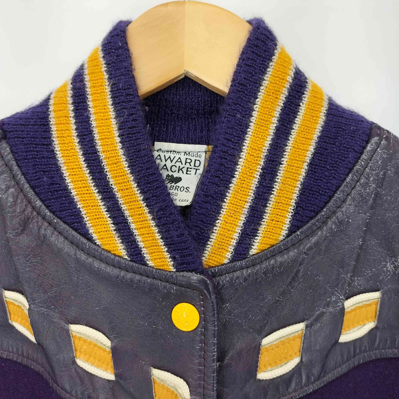 70s～ Kaye Bros award jacket スタジャン レザーウール 70〜80年代 USA製 KAYE BROS. 袖レザー ウールスタジャン バック