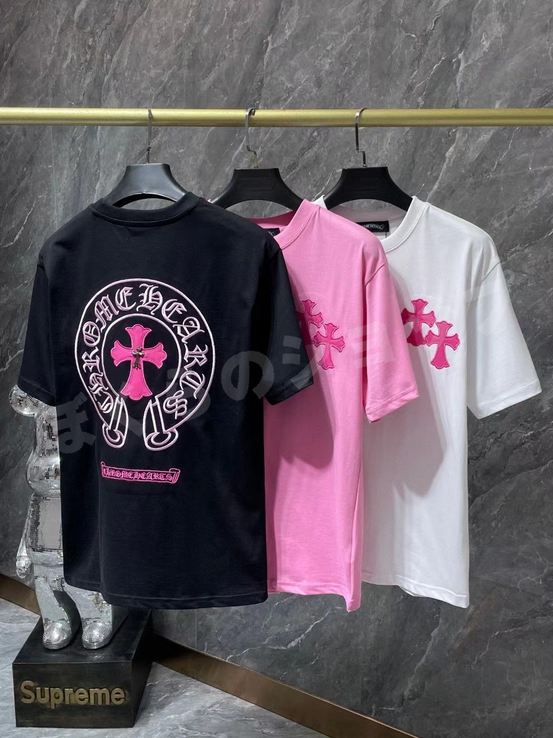 クロムハーツ Tシャツ ピンク ブラック サイズS CHROME HEARTS柄デザインプリント