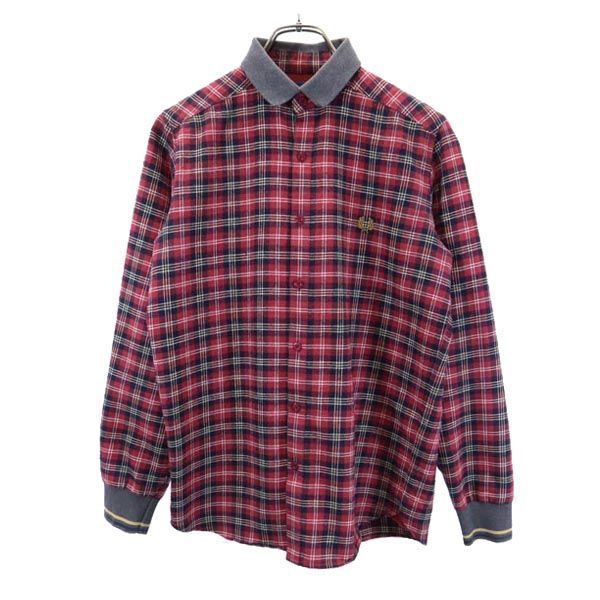 未使用級　フレッドペリー　表記S チェックシャツ　長袖シャツ　ロゴ　紺　赤 FRED PERRY フレッドペリー レディース チェックシャツ 刺繍ロゴ