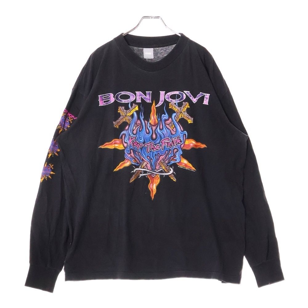 VINTAGE (ヴィンテージ) 90s BON JOVI Keep The FAith L/S ボンジョヴィ アームプリント Tシャツ 長袖カットソー ブラック