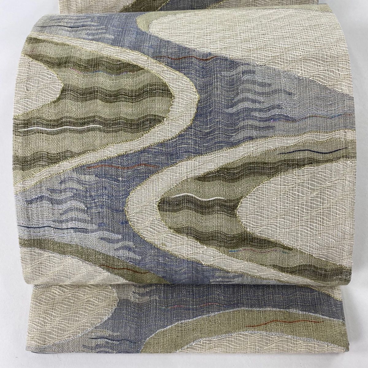 袋帯 美品 秀品 幾何学模様 箔 黒 六通 正絹 中古 組織 袋帯