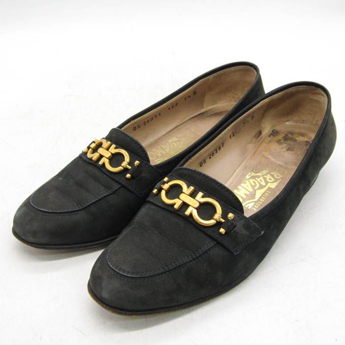 フェラガモ ローファー ガンチーニ ブランド 黒 イタリア製 レディース 6 Salvatore Ferragamo (サルバトーレフェラガモ) ガンチーニ ローファー