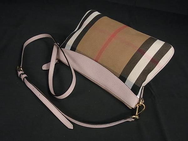 新品同様 バーバリー ノバ チェック キャンバス レザー トート バッグ