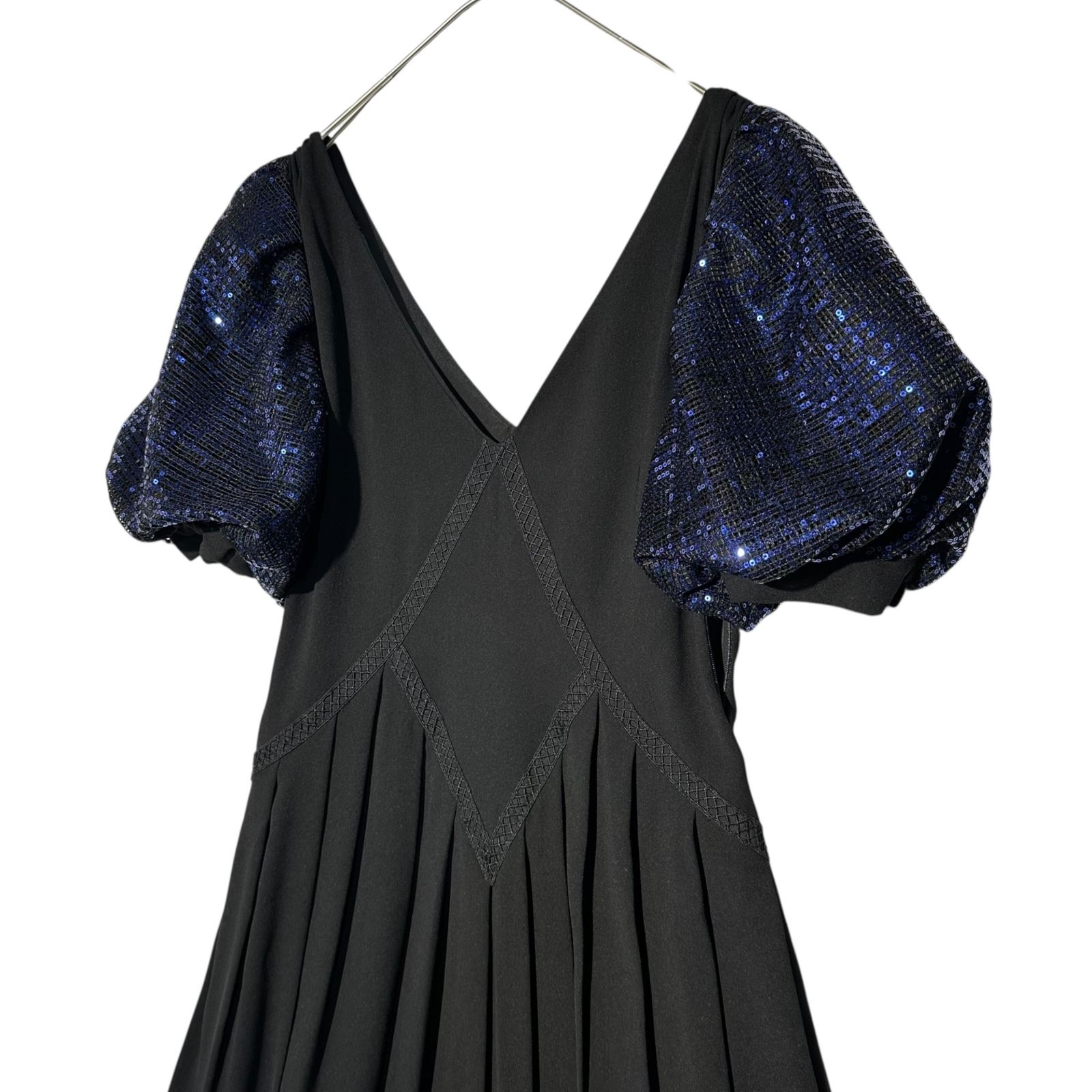 Self Portrait セルフポートレイト S S CREPE TRIMMED DRESS クレープ トリム ドレス スパンコール ワンピース SP23-082B UK06 XS程度 ブラック×ネイビー