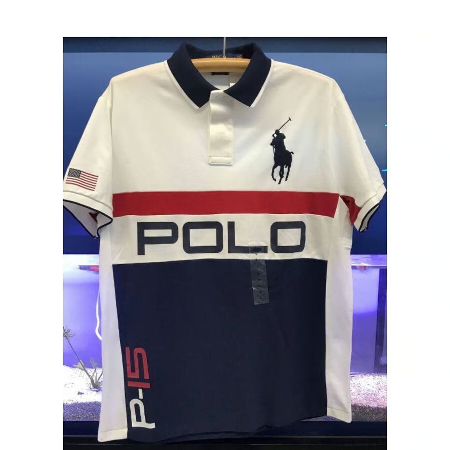 限定 POLO ラルフローレン RALPH LAUREN 半袖 ポロシャツ 襟裏ロゴ セーリング p-15 白/紺