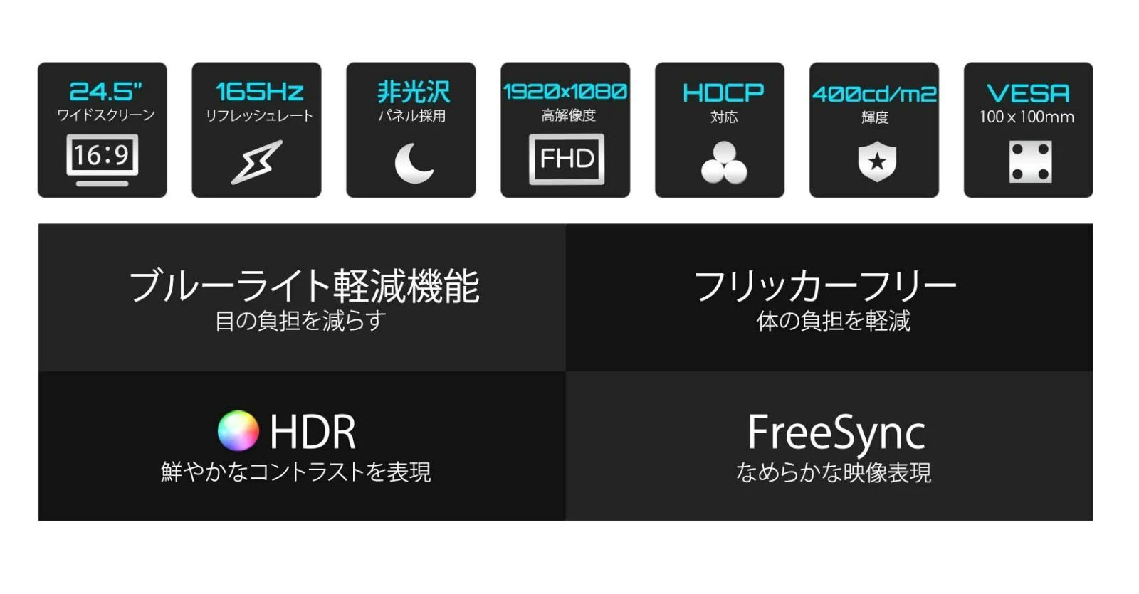 JAPANNEXT 24.5インチIPS フルHDパネル搭載165Hz対応 ゲーミング
