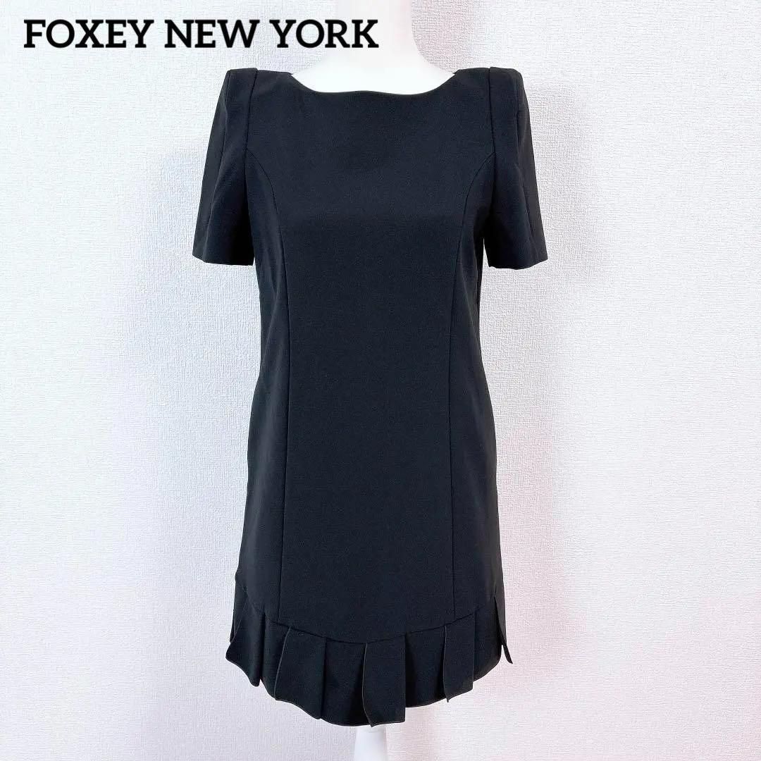 FOXEY NEW YORK 半袖ボックスワンピース 裾プリーツ 38