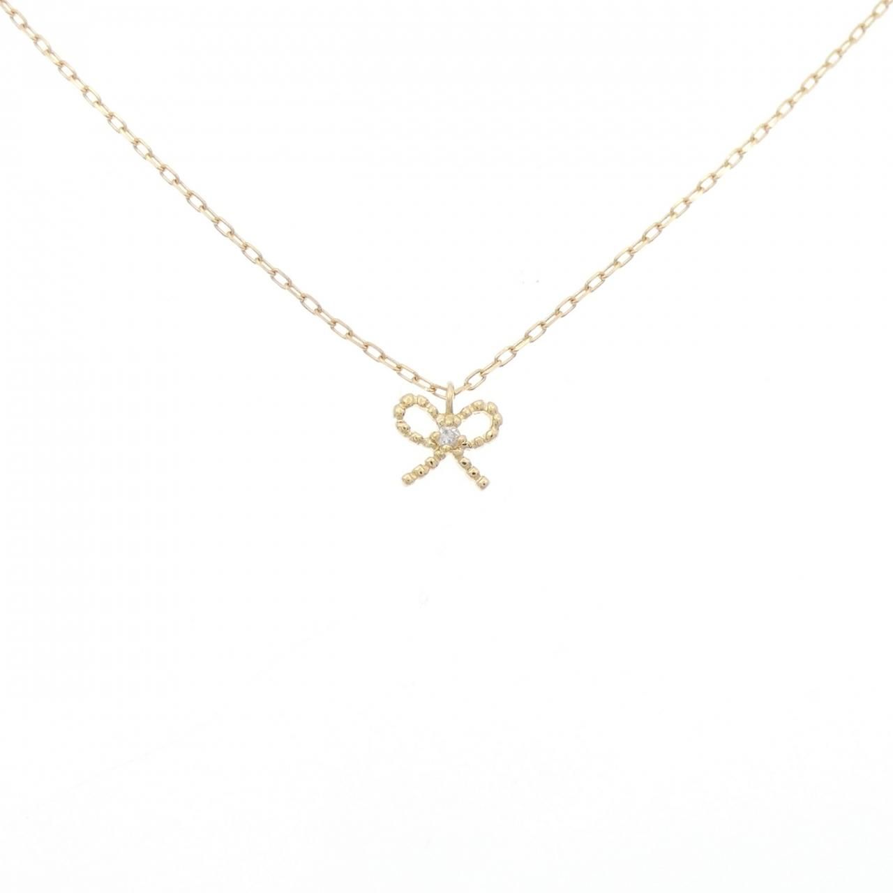 K18YG リボン ダイヤモンド ネックレス 0.01CT