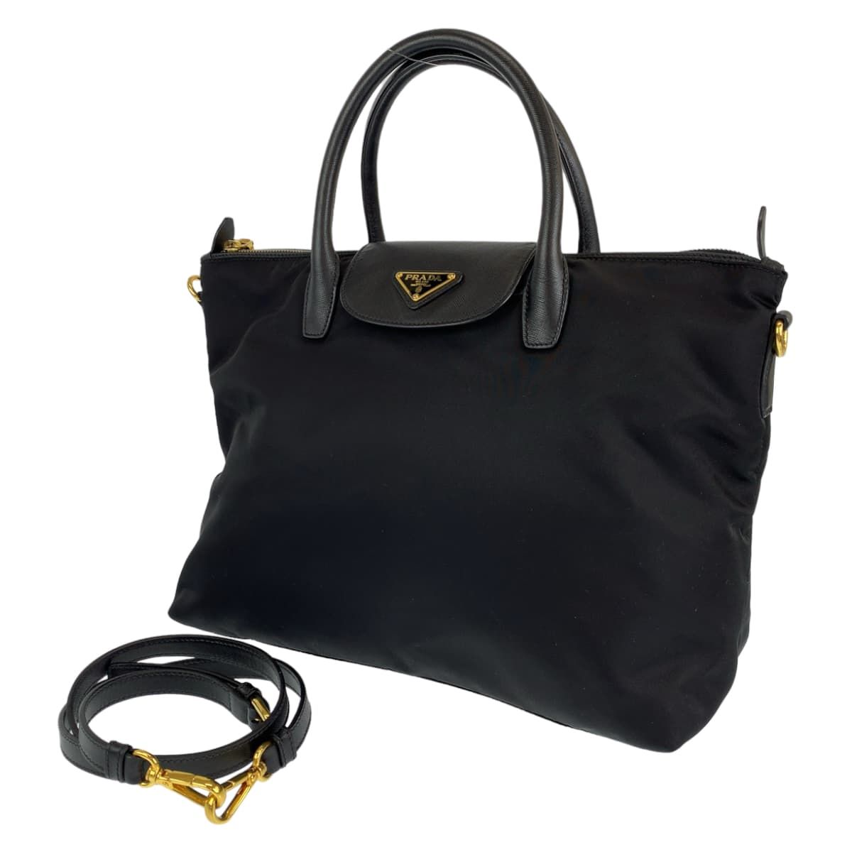 美品 PRADA プラダ サフィアーノ テスート ブラック 黒 ゴールド金具 