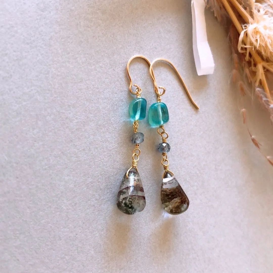 14kgfガーデンクォーツ・カラーオパール・スピネルピアス/イヤリング 14kgfガーデンクォーツ・カラーオパール・スピネルピアス/イヤリング