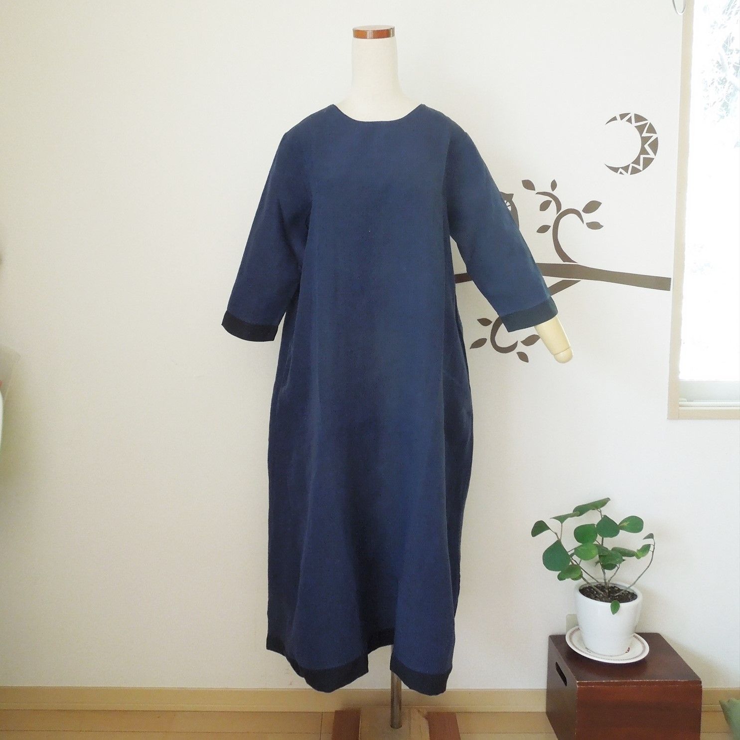 bighug リネンリバーシブルドレス●ネイビー
