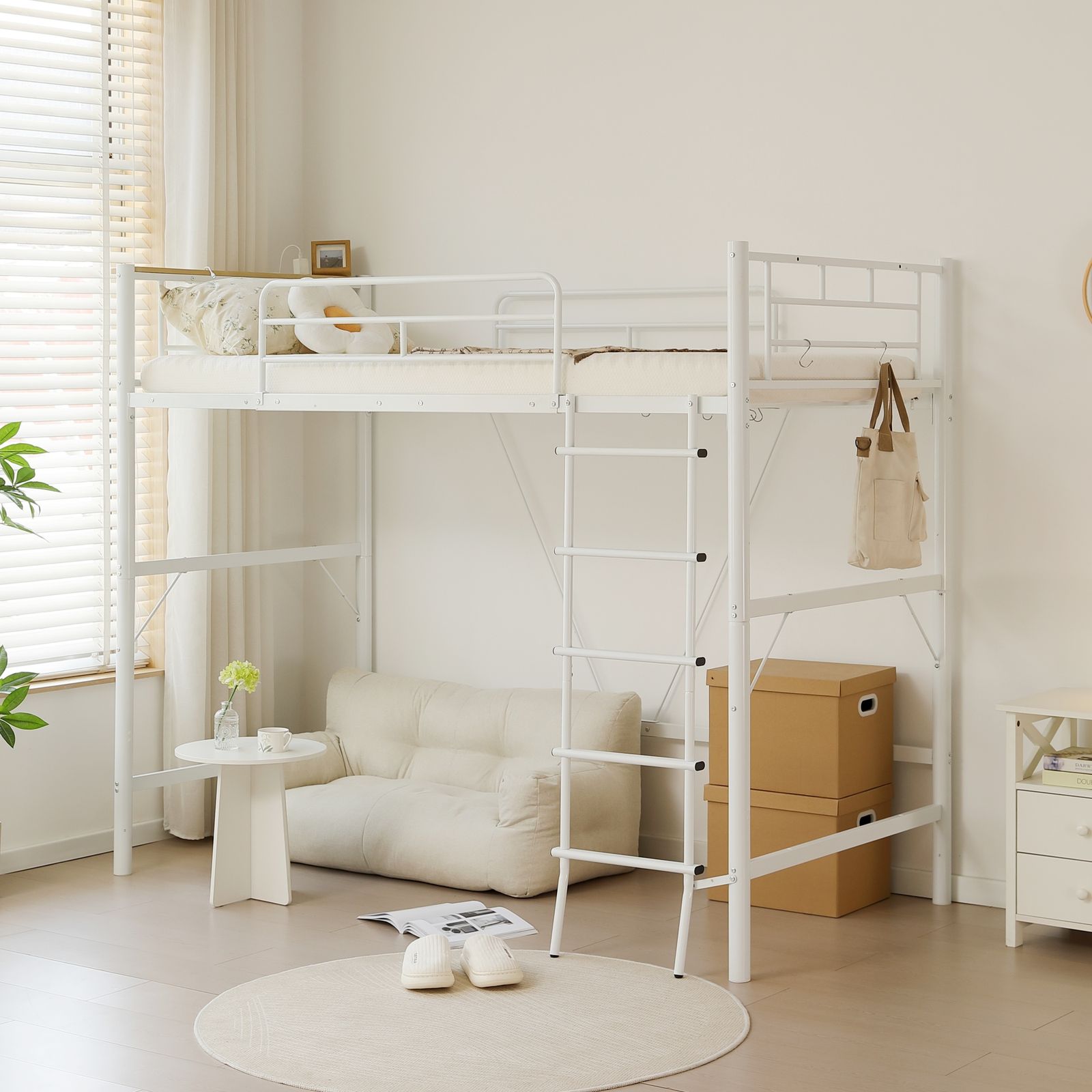 ロフトベッド シングル パイプベッド コンセント付き おしゃれ 北欧風