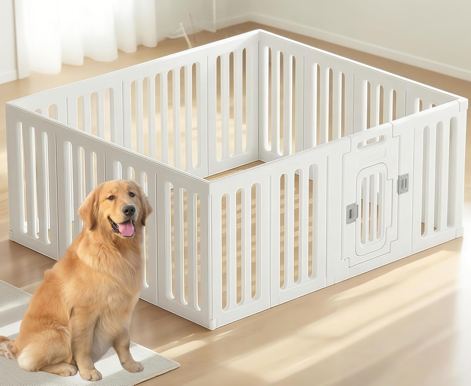 屋外 小動物 犬用 猫用 ペット用品 室内ケージ 脱出防止 簡単組立 自由にレイアウト DIY 室内用 ホワイト 143x123.5x60cm 扉付き 犬ケージ 16枚 高さ60cm ペットサークル サークル 犬 TUIYIDUO