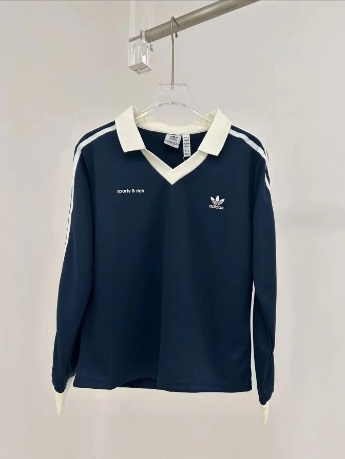adidas sporty & rich 長袖ポロシャツ Mネイビー adidas】アディダス メンズ 長袖ポロシャツ Mサイズ ネイビー