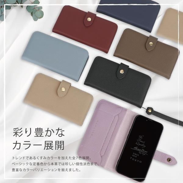 [HANATORA] iPhone15Pro ケース 手帳型 本革 シュリンクカーフレザー スマホケース マグネットなし ネイビー