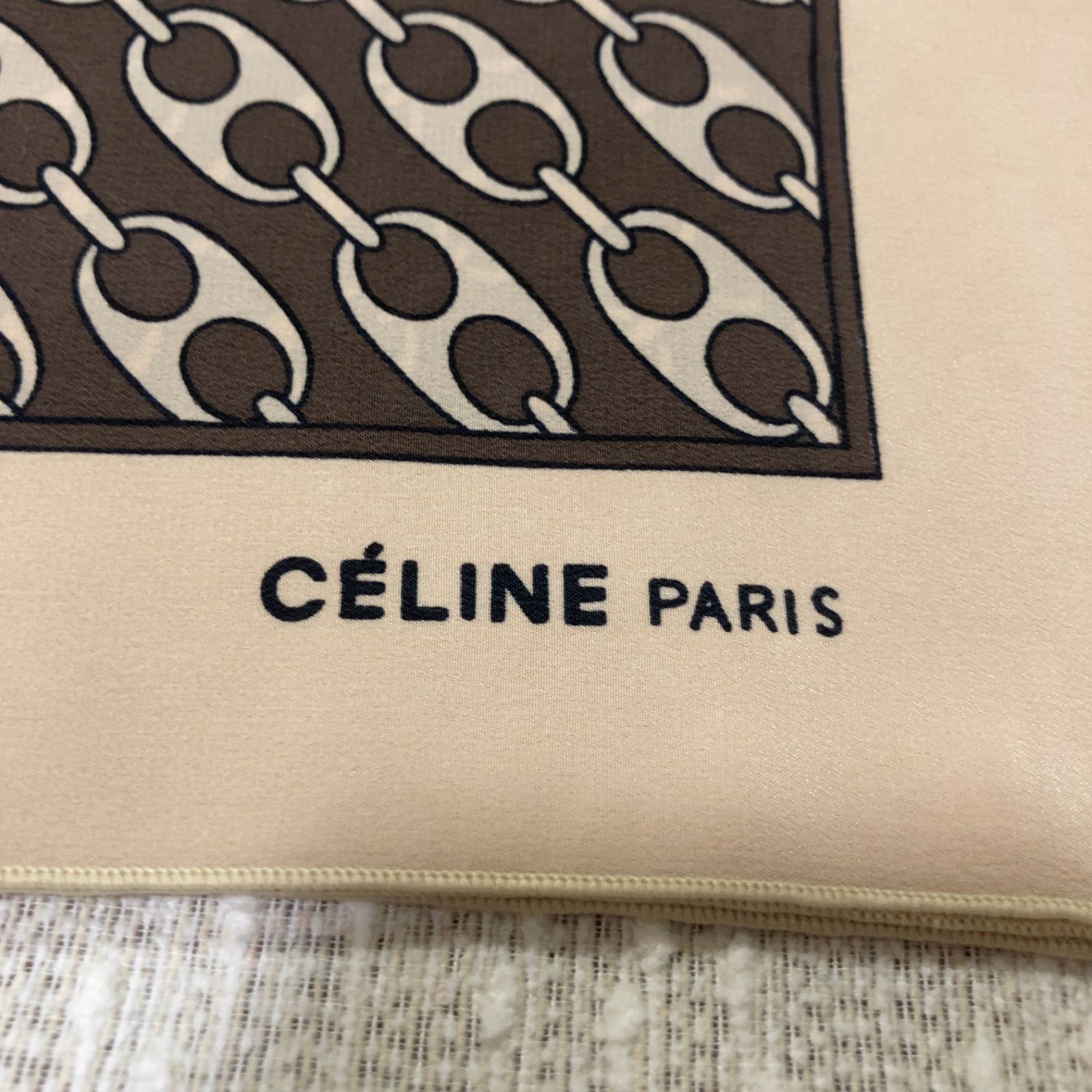 CELINE PARIS 　ミニスカーフ CELINE セリーヌ チェーン柄 スカーフ シルク レディース