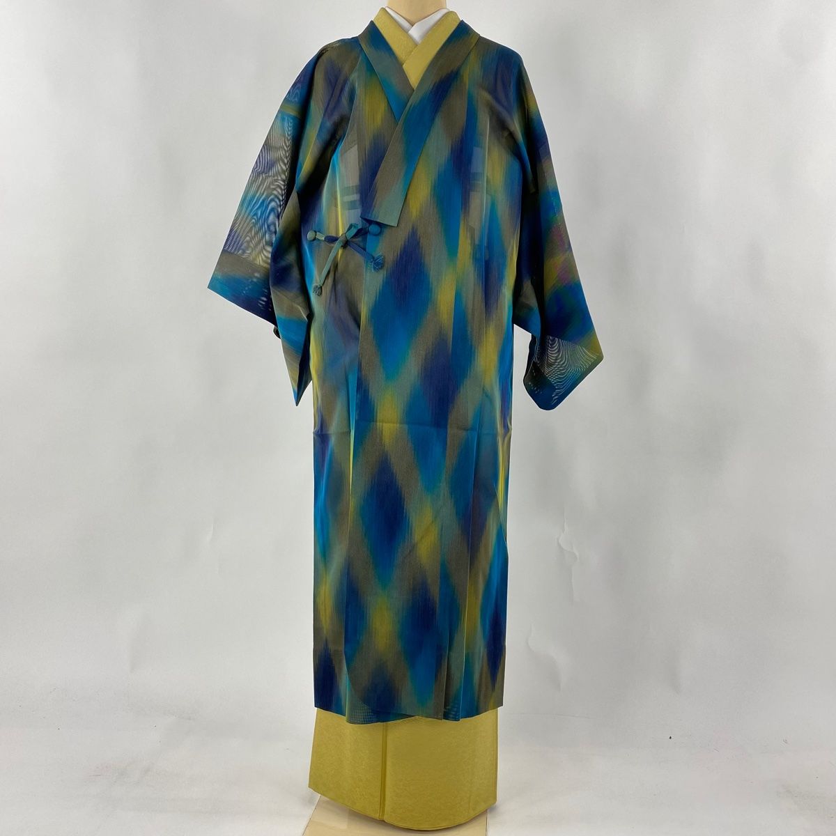 山岡古都 裄66.7 高級！作家物 創作草木染 正絹 道行きコート