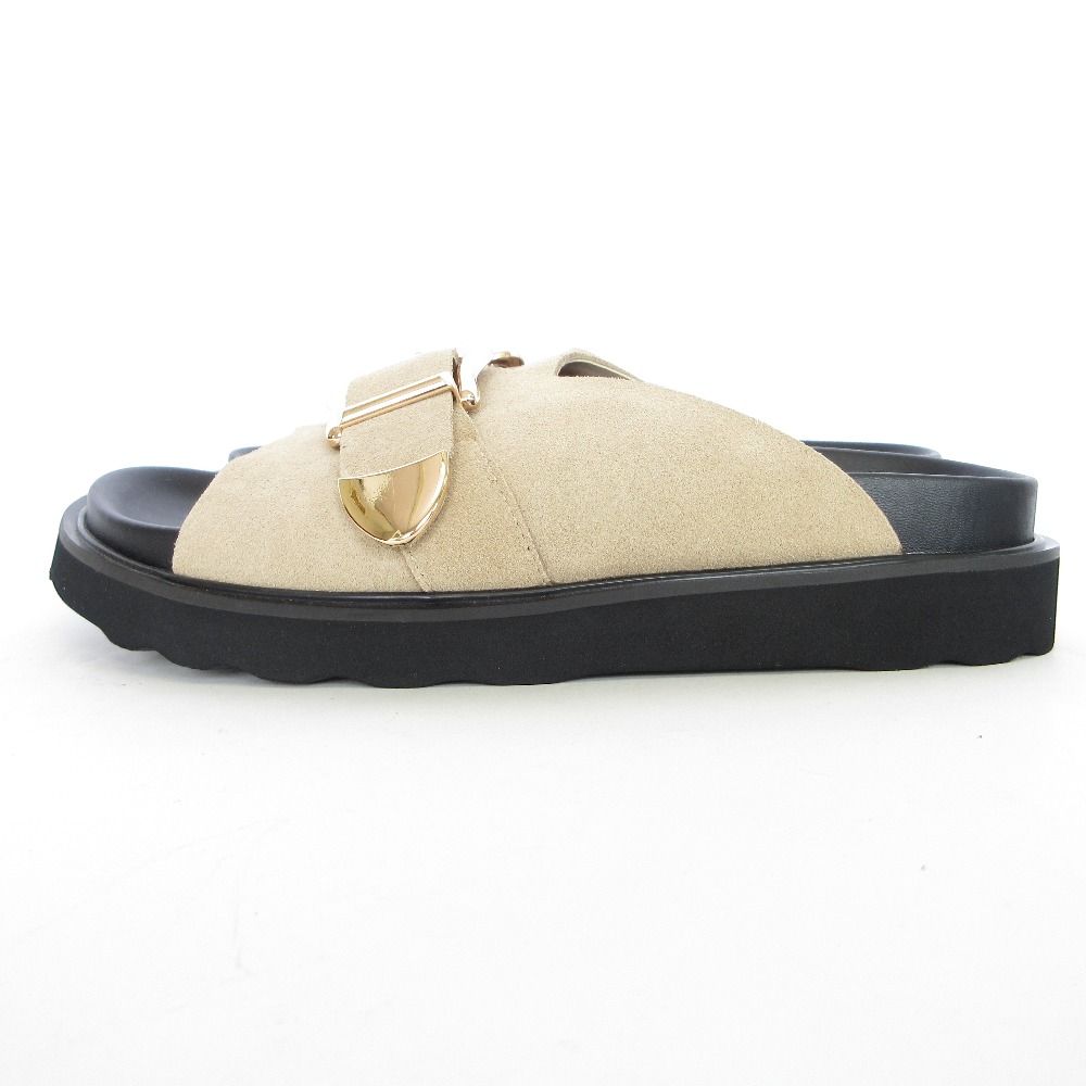 ♥ MOHI モヒ サロンアダムエロペ取り扱い バックルベルト スライドサンダル 36 23.5cm ブラック ベージュ レディース 古着