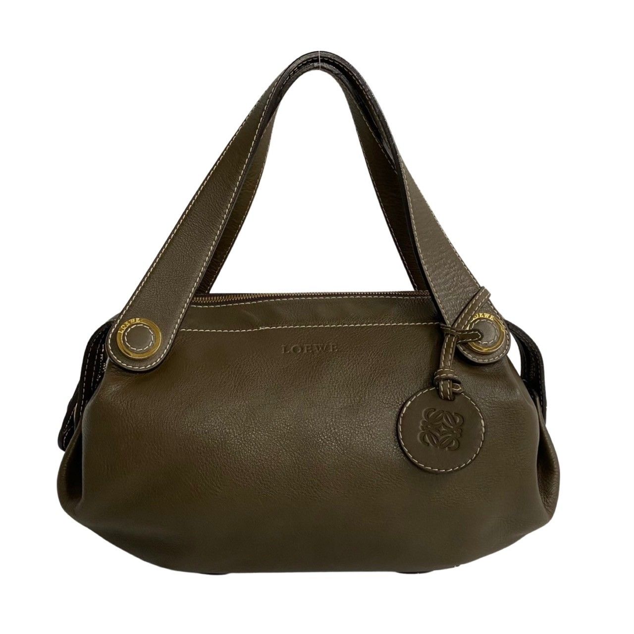 極 美品 希少品 LOEWE ロエベ アナグラム ロゴ 金具 レザー 本革