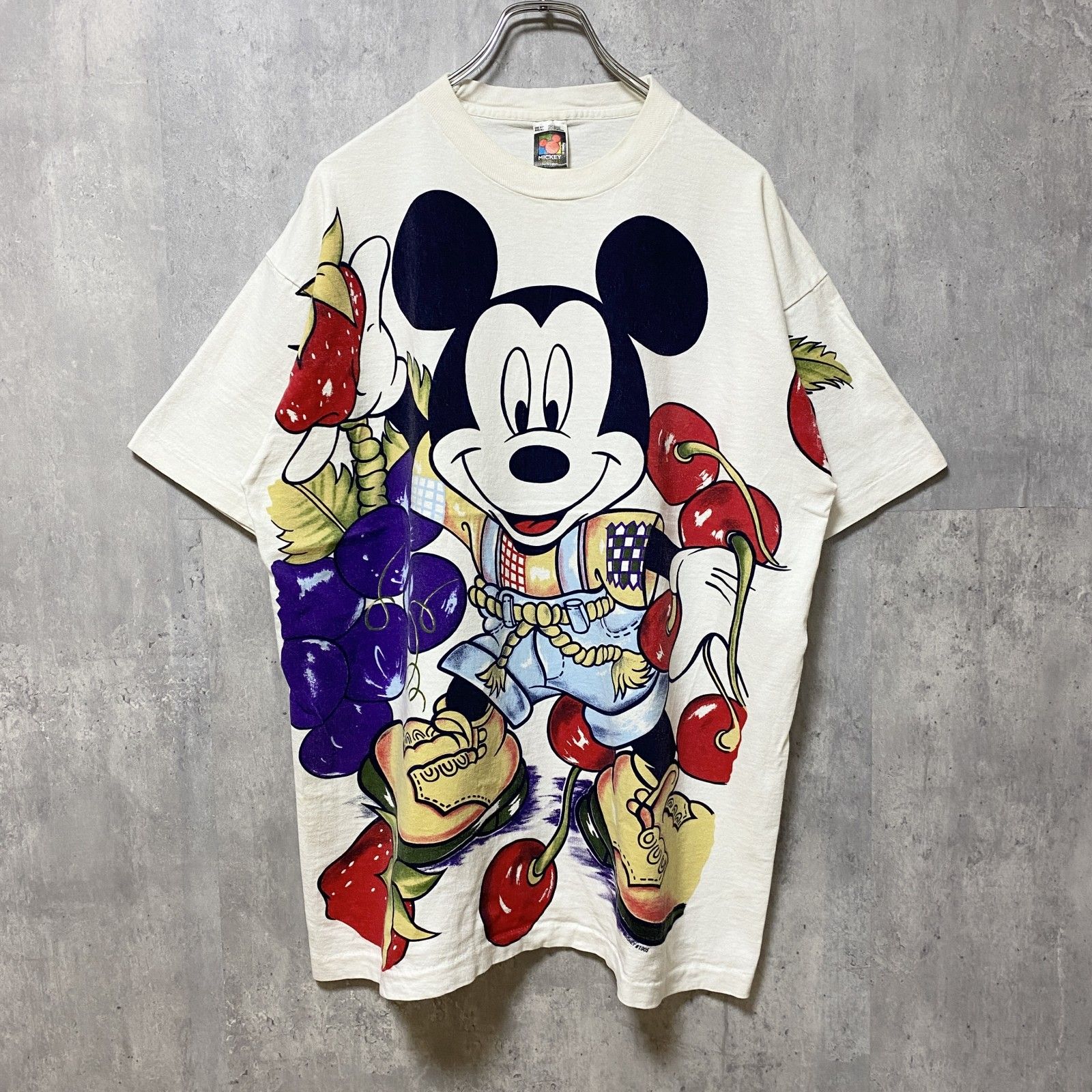 古着 used　90s　Disney　ディズニー　半袖プリントデザインTシャツ　白　ホワイト　ミッキーマウス　レトロ　USA製