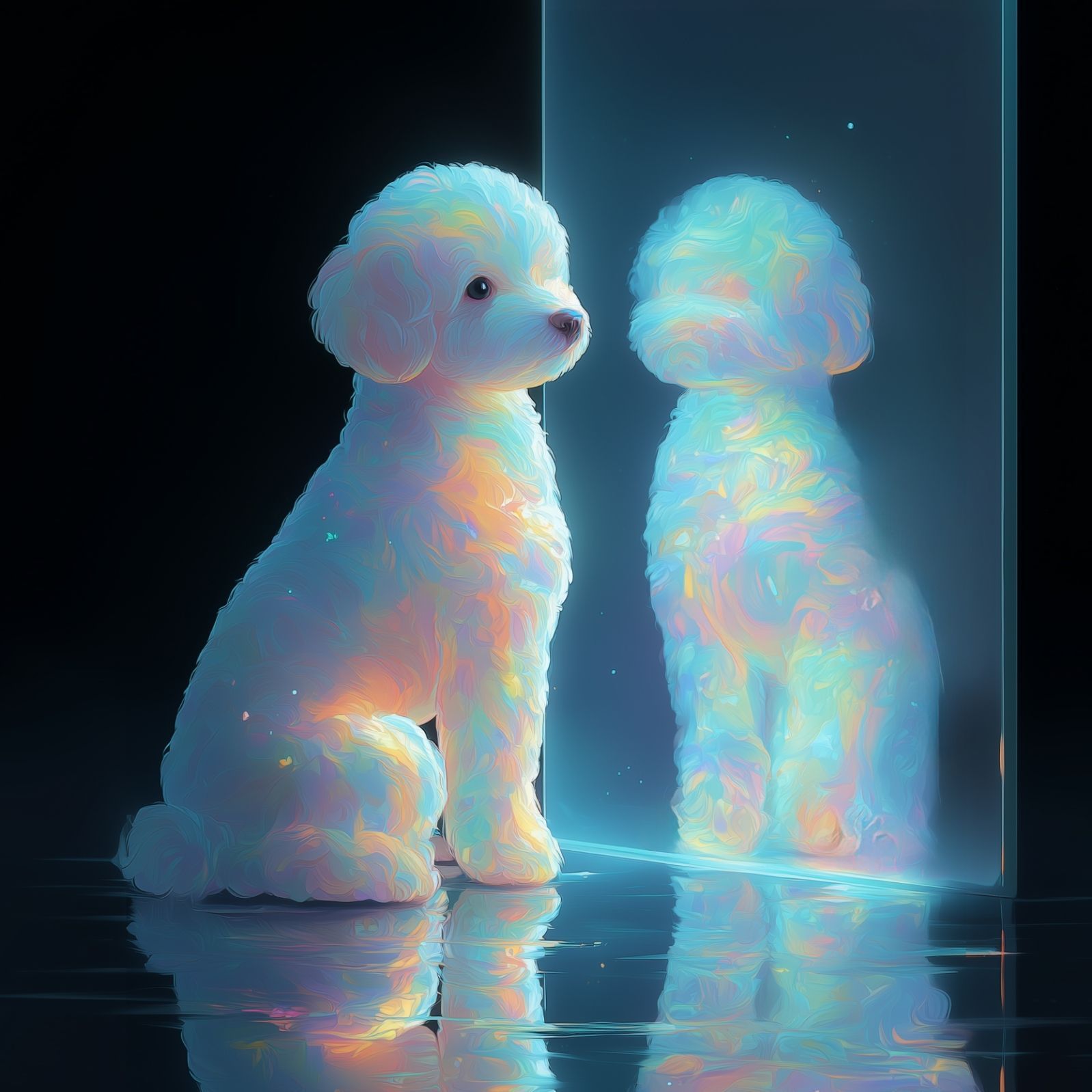 名入れOK リフレクション - トイプードル犬 No.3 アートポスター ペットロス うちの子記念日 北欧 ナチュラル モダンインテリア