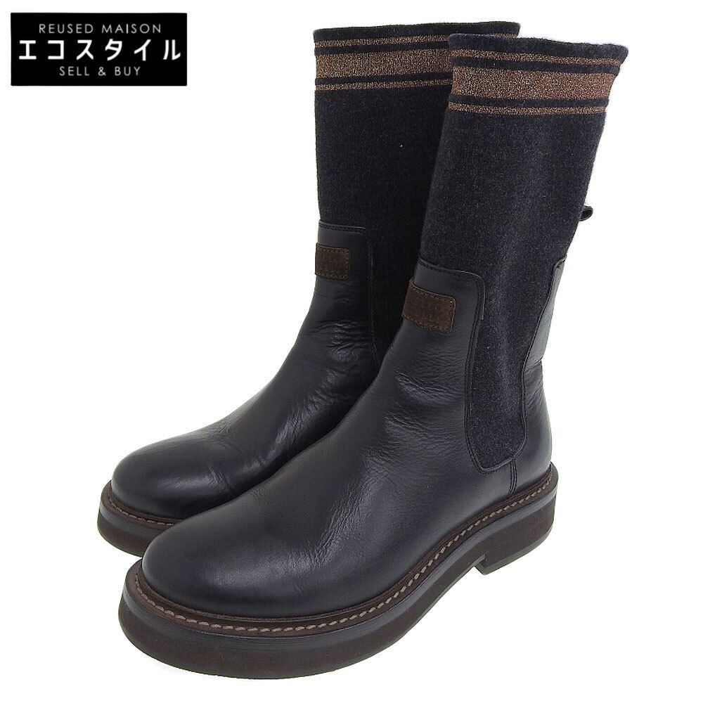 ブルネロクチネリ　サイドゴアブーツ　37 チャコールグレー ブルネロクチネリ サイドゴアブーツ 37 チャコールグレー グレー23.5cm