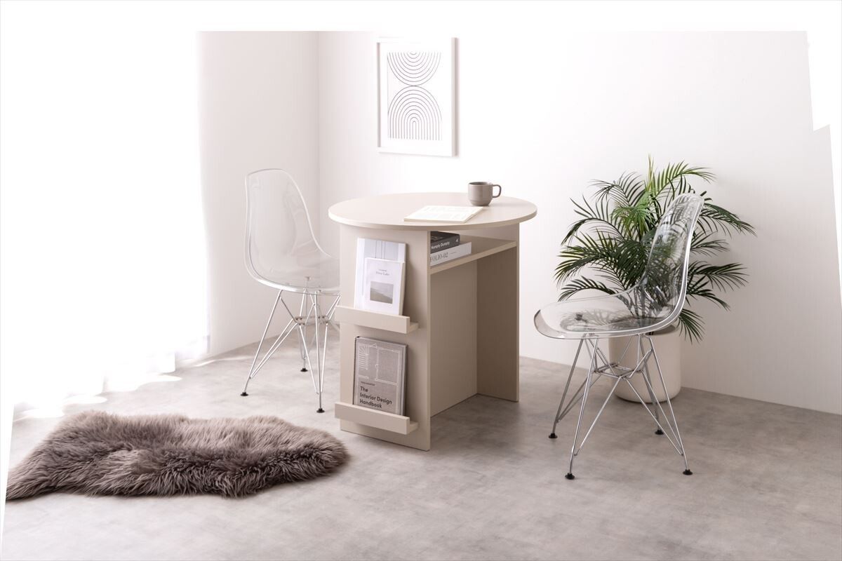 幅72cm】Luna ブックラック付き丸型ダイニングテーブル おしゃれ 送料