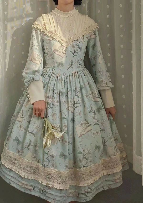 ロリータ ワンピース 花柄 レディース ゴスロリ ミモレ丈 クラロリ