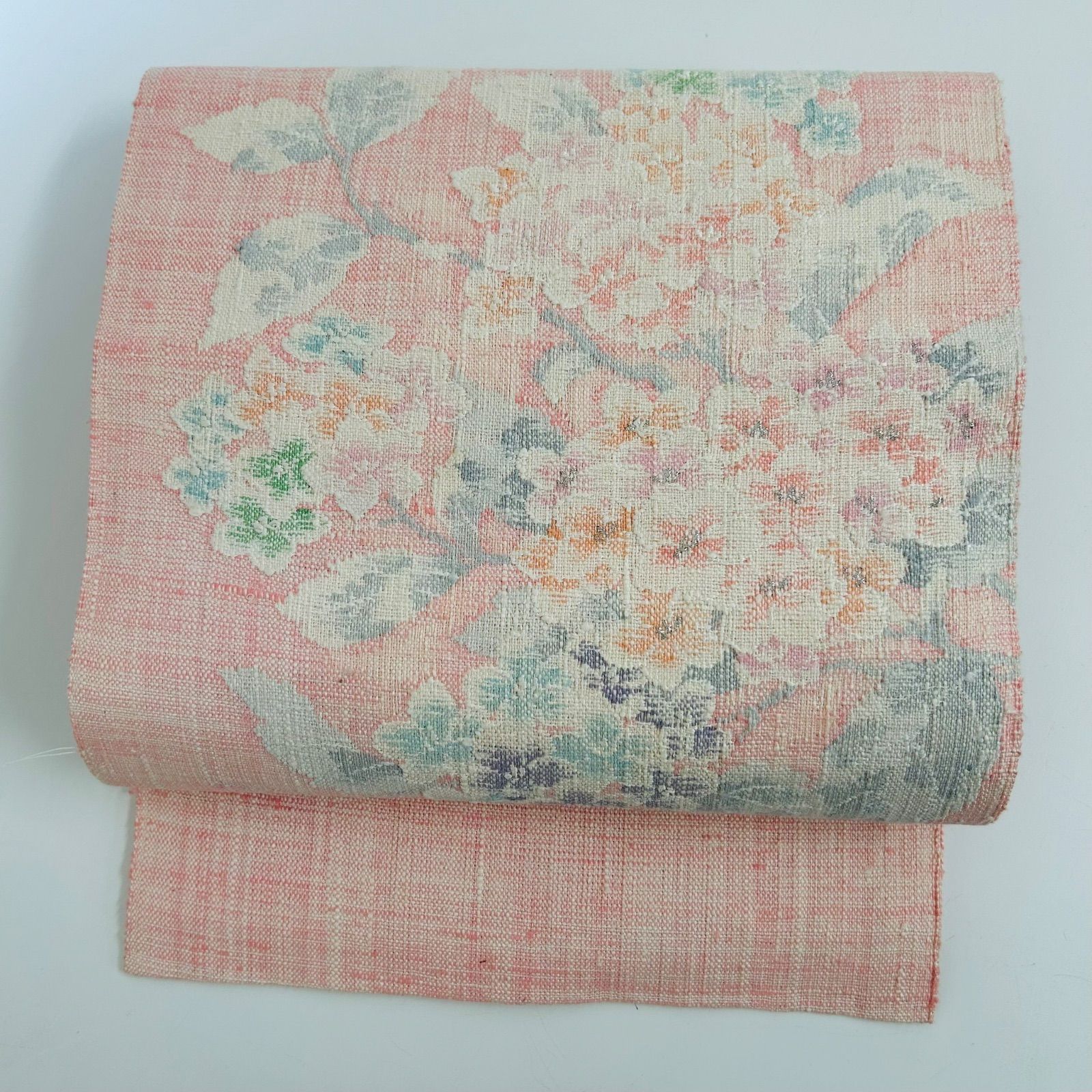 名古屋帯 真綿帯 大柄の花柄 織り出し 八寸 正絹 着物 MA-067 - メルカリ