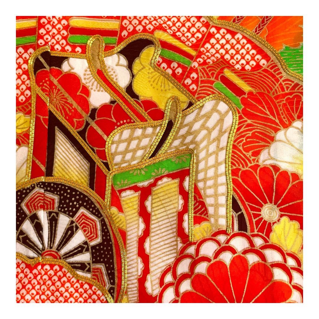 アンティーク 七五三 正絹 7歳用 着物 襦袢付 ひわ色 御所車 扇 STEELWINDOWSANDDOORS_COM