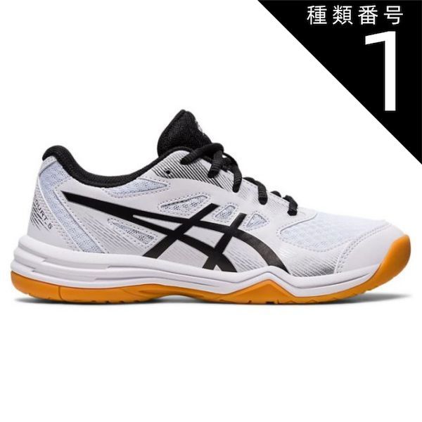 19.0cm アシックス：UPCOURT 5 GS　バレーボールシューズ　asics　アップコート5GS　キッズ　インドアスポーツ シューズ　1074A039-102　ホワイト／ブラック　6819