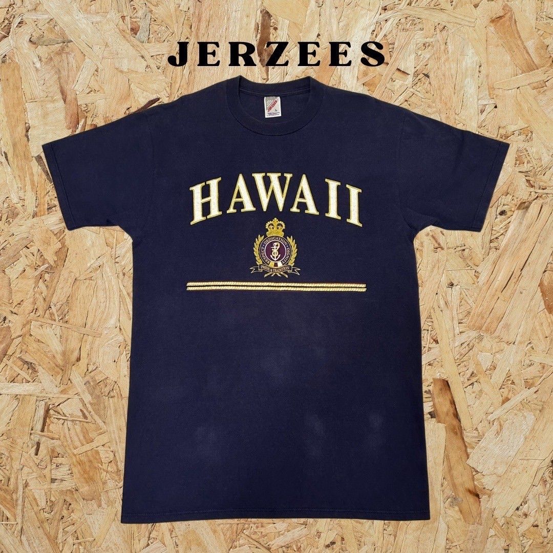 【USA製】80～90s　JERZEES　ジャージーズ　ロゴT　プリントT　HAWAII　ハワイ　ネイビー　紺　ヴィンテージ　ビンテージ　古着