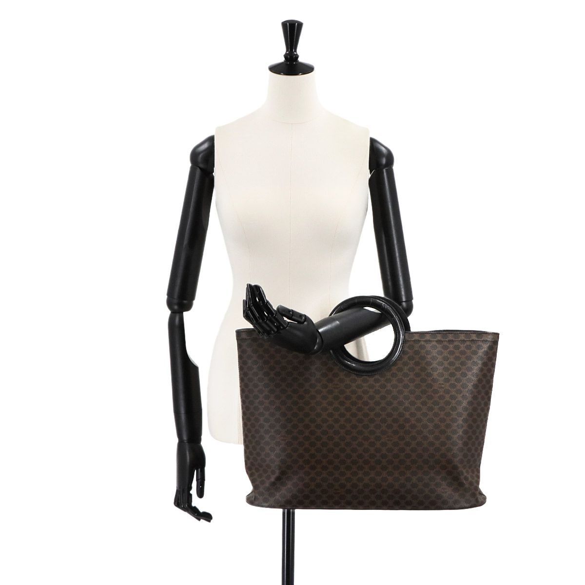 セリーヌ CELINE マカダム サークルハンドル ハンド バッグ PVC レザー 