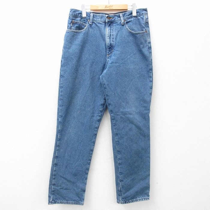 W34/古着 エルエルビーン LLBEAN ジーンズ メンズ 00s コットン 紺 ネイビー デニム 内側フランネル 25mar01  ボトムス ジーパン Gパン