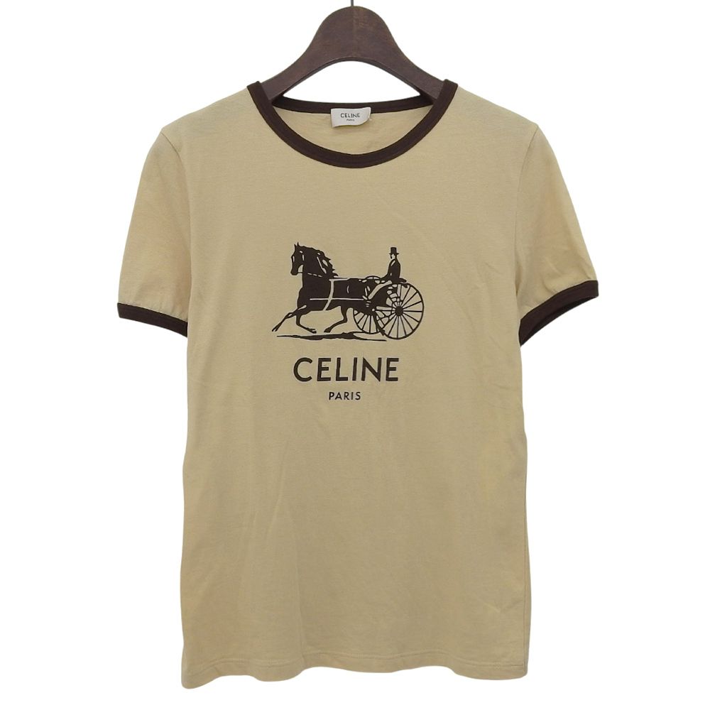 CELINE セリーヌ サルキープリント Tシャツ トップス レディース イエローベージュ×ブラウン S