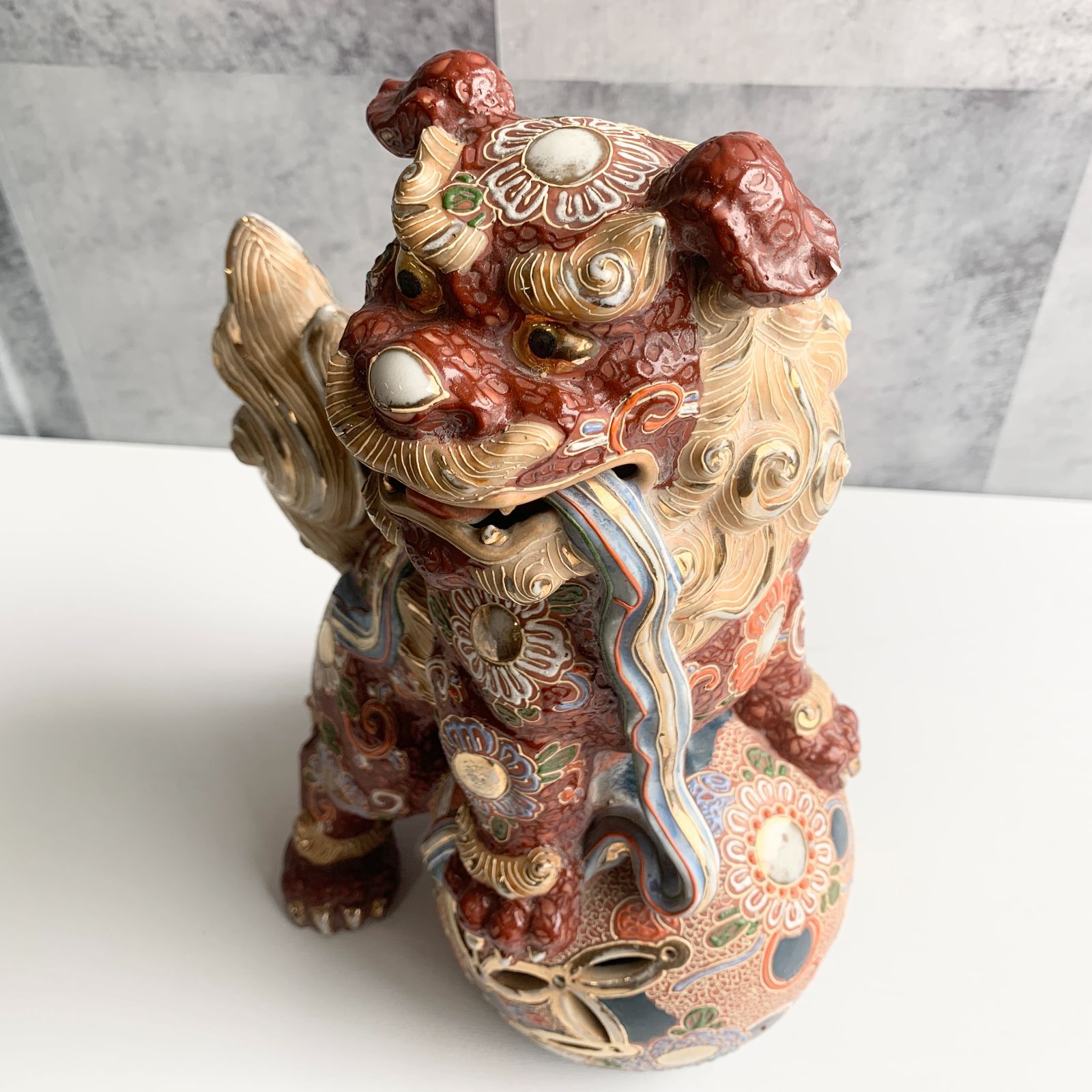 狛犬の置物 備前焼 D) 備前焼き？ 獅子 狛犬 置物 D) 備前焼き？ 獅子