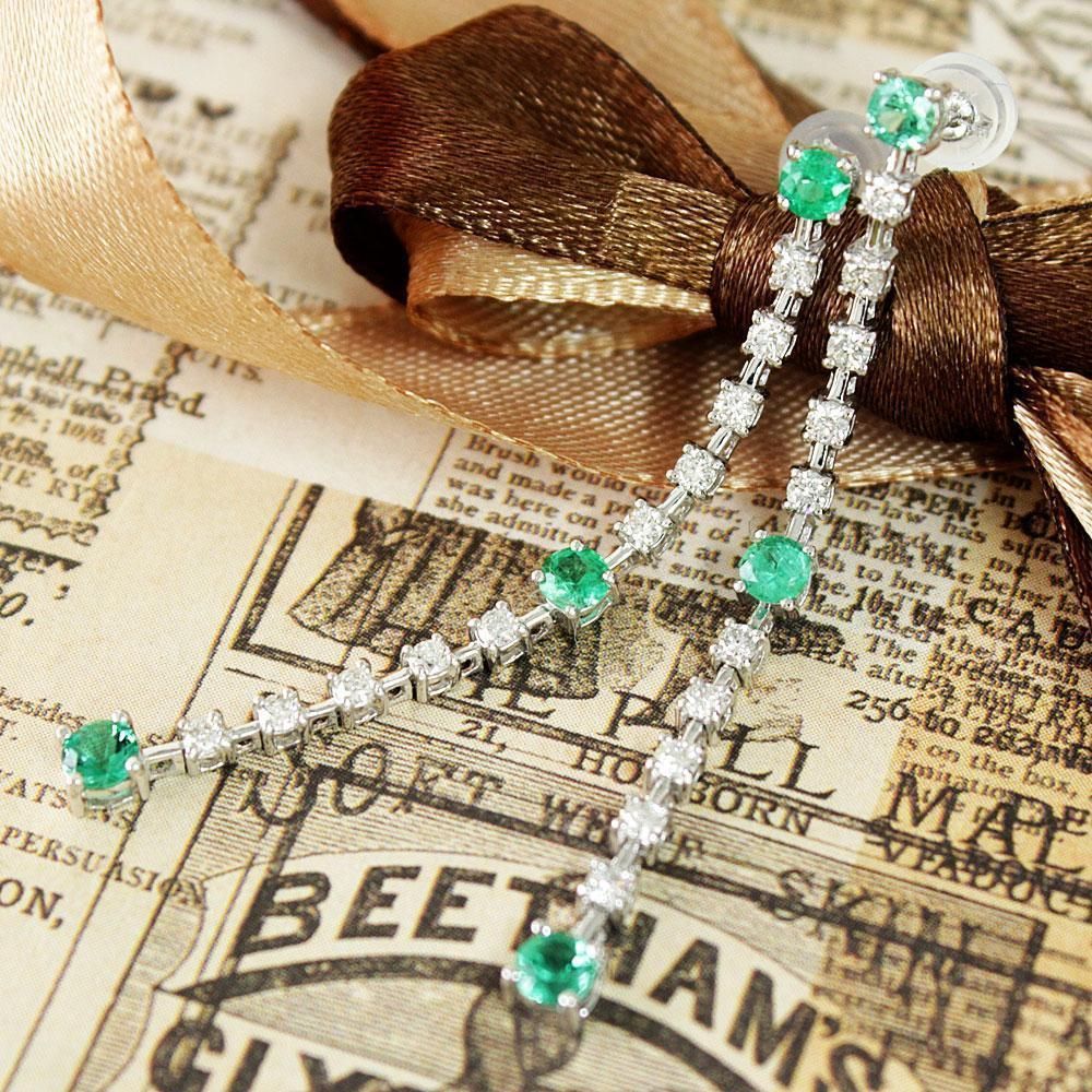 0.6ct エメラルド ダイヤモンド K18 wg ロング ピアス 鑑別書付き 0.6ct エメラルド ダイヤモンド K18 wg ロング ピアス 鑑別書付 18金