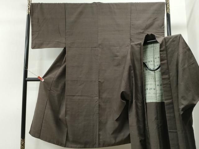 平和屋着物●男性　紬　アンサンブル　色無地　涅色　正絹　逸品　CAAS6763yc 平和屋着物○男性 紬 アンサンブル 色無地 涅色 正絹 逸品 CAAS6763yc