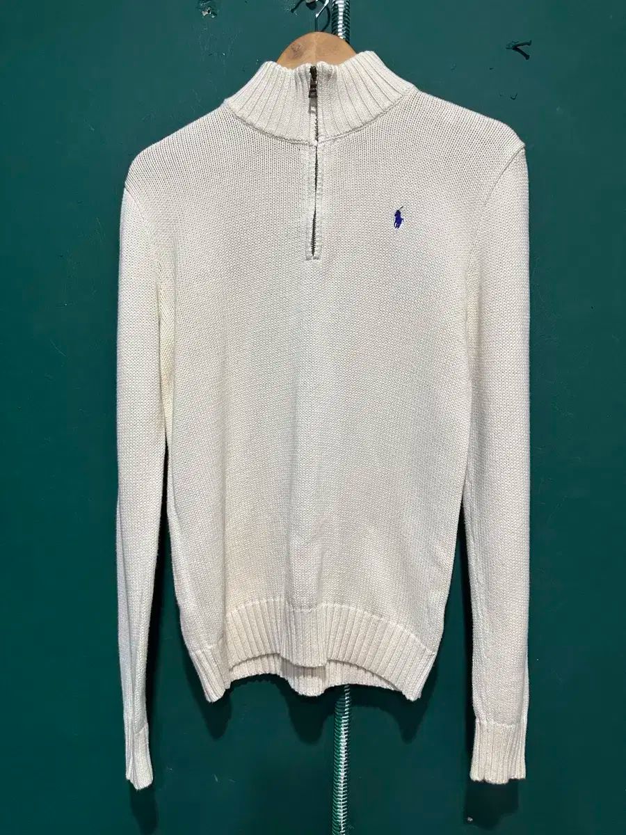 ポロ ハーフジップアップニット 白