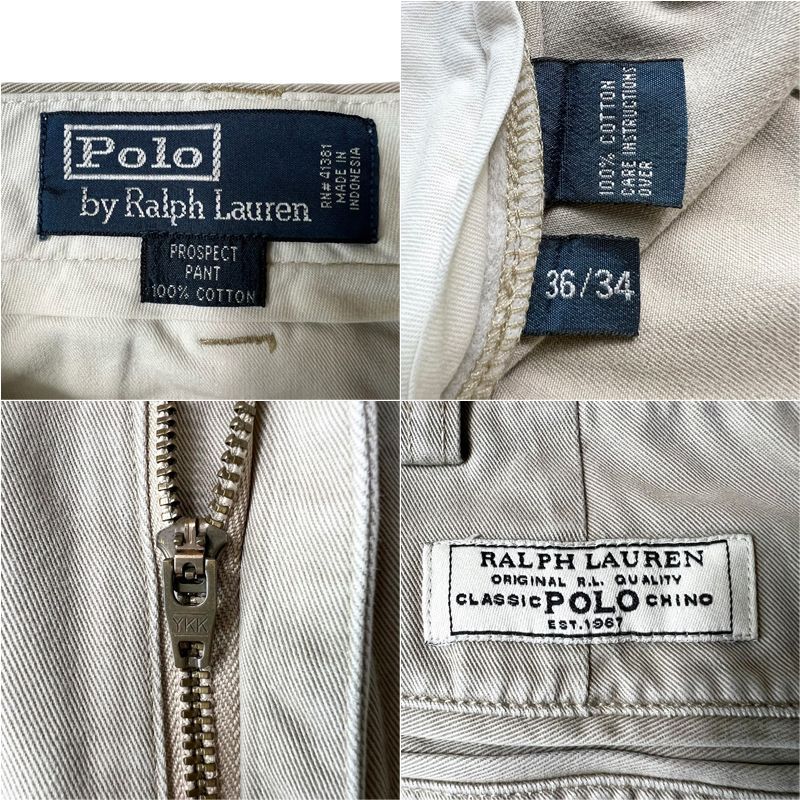 90s POLO RALPH LAUREN ノータック コットン チノ パンツ 36 34