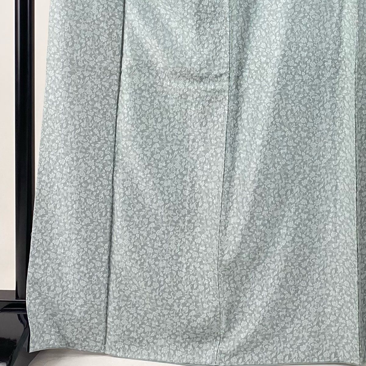 お召 身丈168.5cm 裄丈66cm M 袷 名古屋帯セット 花唐草 干支 青灰色 正絹