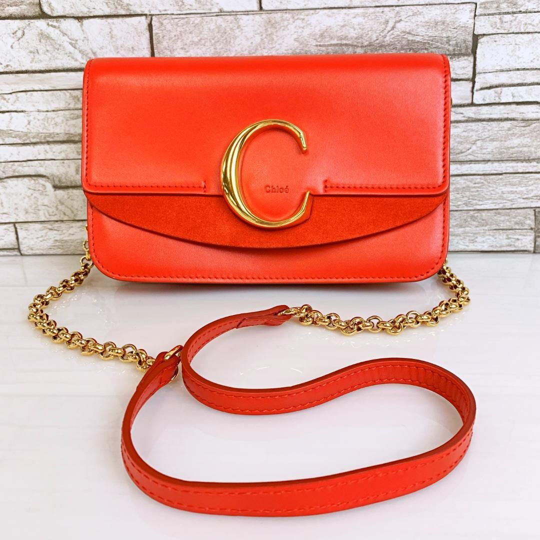 クロエ スモールC ショルダーバッグ Chloé 赤 チェーン レザー