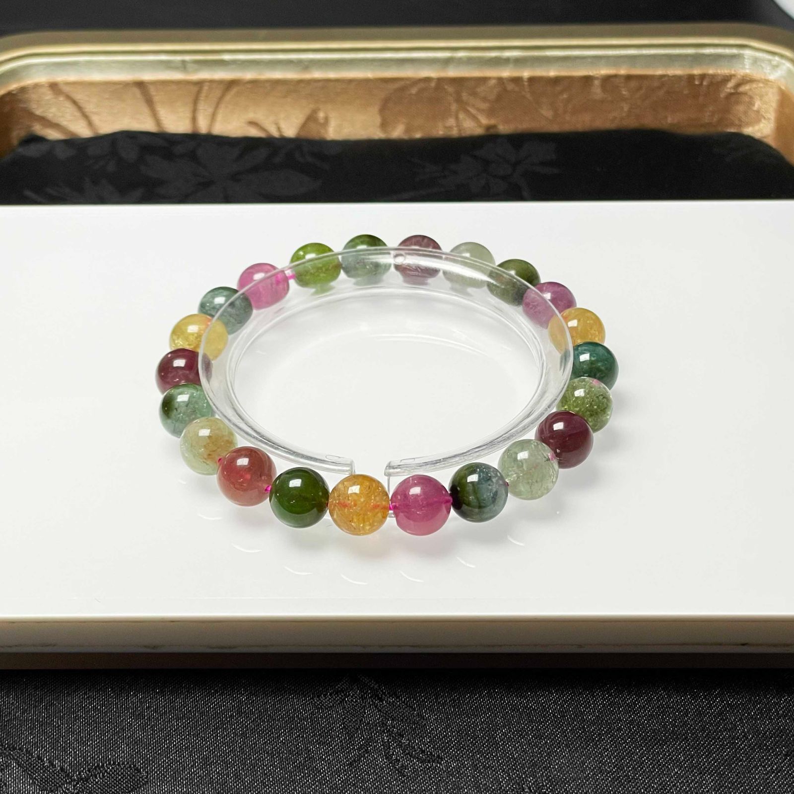EU製 ミックス トルマリン ブレスレット パワーストーン 天然石 プレゼント 約8.2-8.6mm ZZ1603