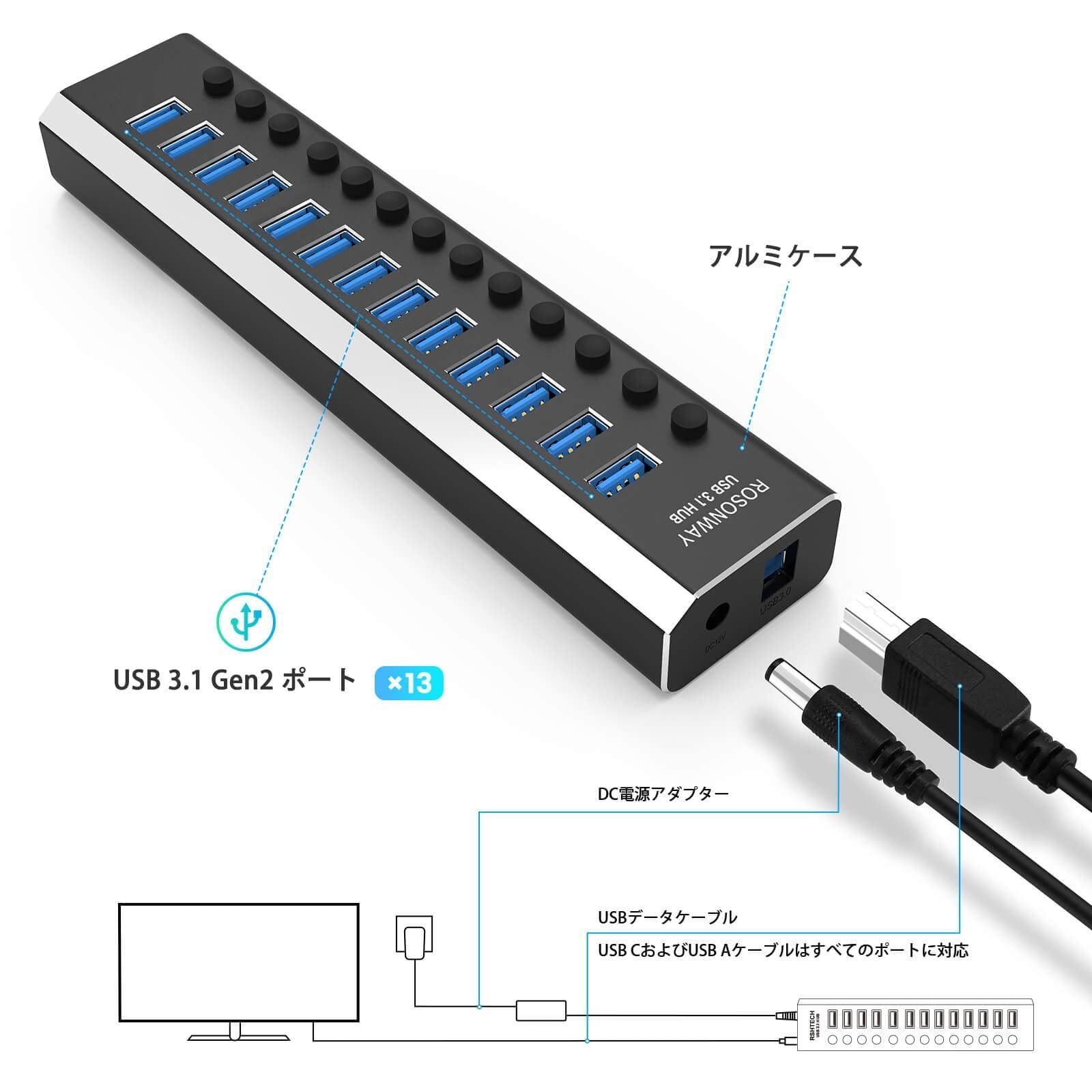 色: black】ROSONWAY USB ハブ 3.1 Gen2 10Gbp - オシャレ✾shop