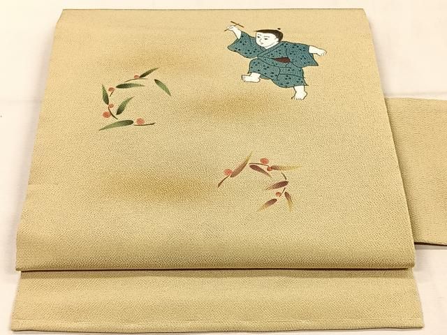 平和屋着物○九寸開き名古屋帯 短冊舞桜鞠文 金彩 鬼